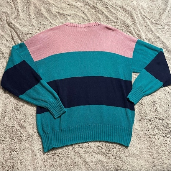 RARE Vintage PGA National Golf Club Colorblock 80’s Sweater Pink Teal Blue - Picture 6 of 10